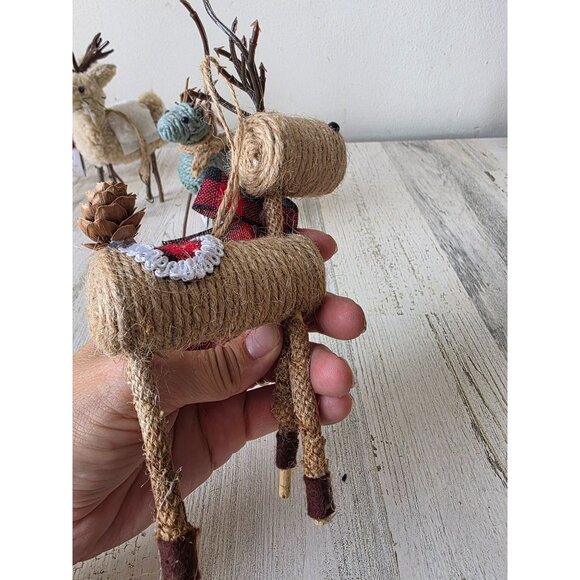 Enchanted Forest reindeer stick ornament Xmas decor set knit - Picture 3 of 9